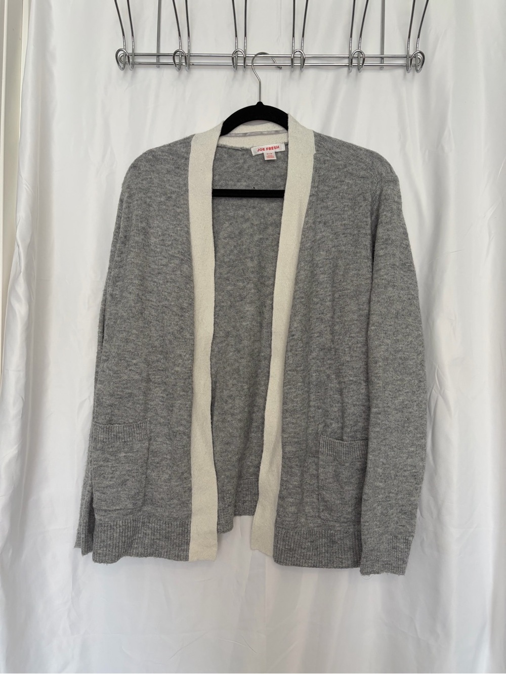 Joe Fresh Gray Cardigan with Cream Trim Open Front​